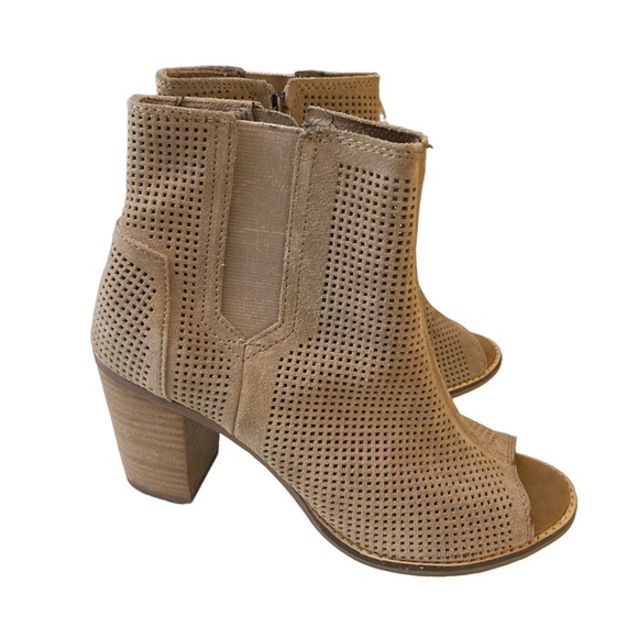 Toms Majorca Peep Toe Desert Taupe Suede Ankle Booties Women’s Size 8 - Picture 1 of 8